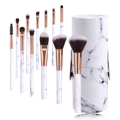 New 12pcs Professional Makeup Brush Kit Marble Make Up Brushes Makeup Brush Set With Case Cylinder